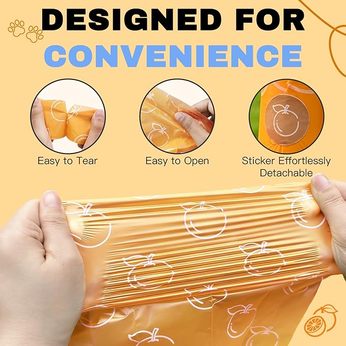 Citrus Scented Dog Poop Bags - 120 counts Orange Pet Waste Bags with Dispensers, Extra Large 13x9 Inch Leak-Proof Fragrance Bags for Dogs Walking and Cat Litter