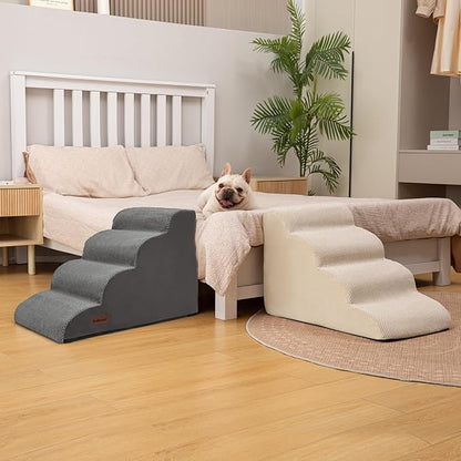 Dog Stairs Ramp for Bed and Couch,4 Step Dog Steps for Small Dogs,Pet Stairs with Non-Slip Bottom for Old Cats,Indoor Pet Steps,Comfort,Durable,17.4" H,Grey