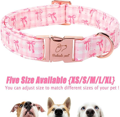 Girl Dog Collar, Sweetheart Girly Pink Bow Dog Collars, Adjustable Heavy Duty Spring/Summer Female Dogs Collar for Small Medium Large Dogs with Metal Buckle M