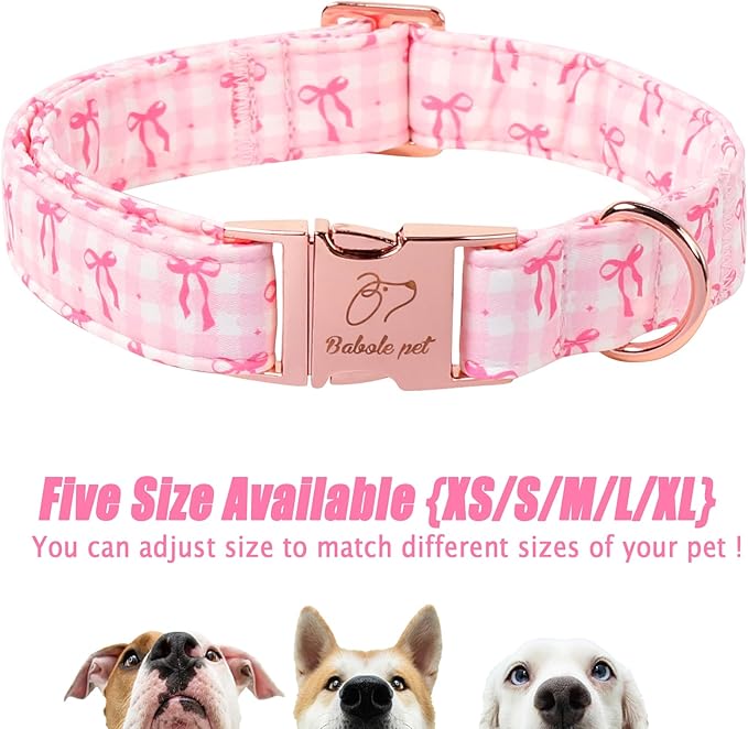 Girl Dog Collar, Sweetheart Girly Pink Bow Dog Collars, Adjustable Heavy Duty Spring/Summer Female Dogs Collar for Small Medium Large Dogs with Metal Buckle XS