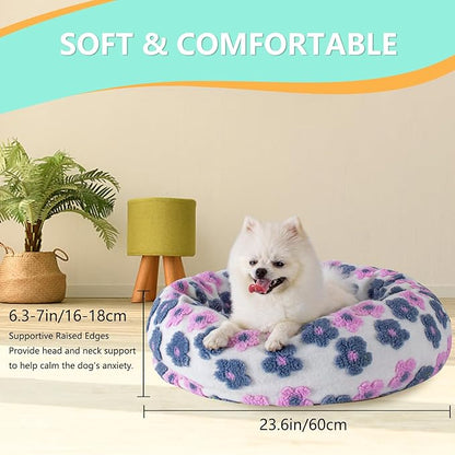 23 Inch Calming Dog Bed for Small Dogs Cats, Kitty Puppy Round Anti-Anxiety Warm Bed, Soft Cozy Anti-Slip Donut Washable Pet Bed, Fits up to 30 lbs Pets