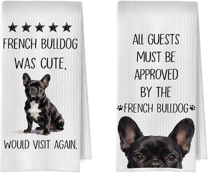 French Bulldog Kitchen Towels - Funny French Bulldog Gifts Decorative Waffle Dish Towels, Frenchie Hand Towe for Dog Lovers, Dog Lovers Owners Tea Towe Gift, 16x24 Inch Set of 2
