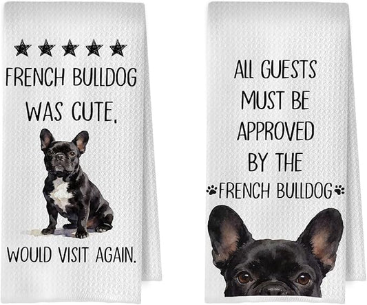 French Bulldog Kitchen Towels - Funny French Bulldog Gifts Decorative Waffle Dish Towels, Frenchie Hand Towe for Dog Lovers, Dog Lovers Owners Tea Towe Gift, 16x24 Inch Set of 2