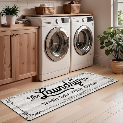 Pauwer Laundry Room Rug Runner 20"x60" Waterproof Rubber Laundry Mat Non Slip Kitchen Mats for Floor Washable Floor Mat Runner Rug for Farmhouse Mudroom Washroom Bathroom Decor