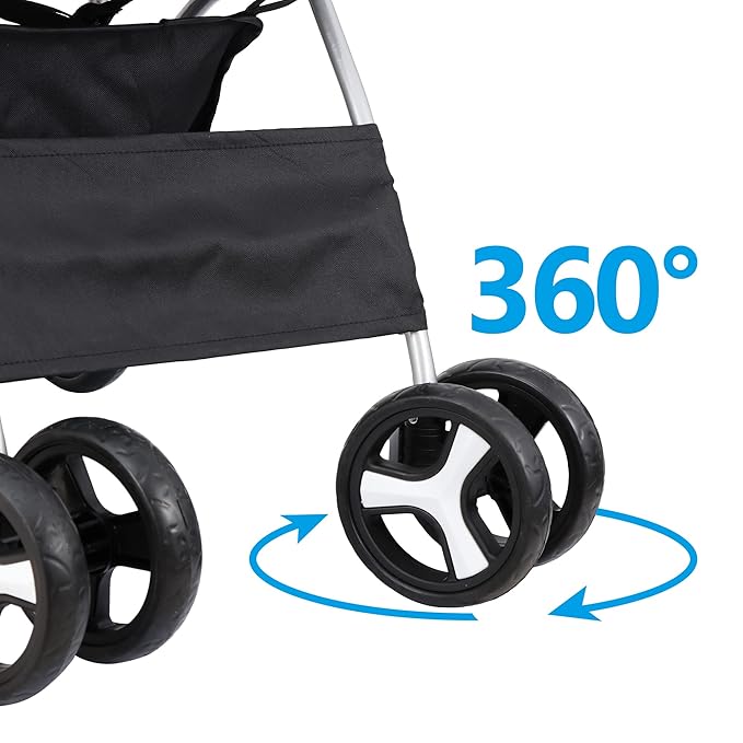 LEMY 4 Wheels Pet Dog Cat Stroller for Small Medium Dogs Cats,Black Foldable Jogger Travel Puppy with Detachable Carrier