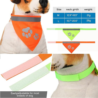 Saintrygo 2 Pieces Dog Bandanas Reflective Dog Scarf Yellow High Visibility Safety Camping Puppy Bandanas Triangle Bibs for Medium Large Pets Cats Puppy (16-20.5 Inches,Paw Neck)