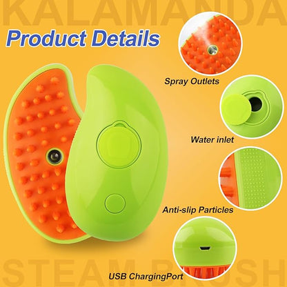 Cat Steam Brush, 3 In 1 Steamy Pet Brush, Silicone Massage Dog Hair Remover Comb, Spray Mist Grooming for Indoor Kittens (Mango Green)