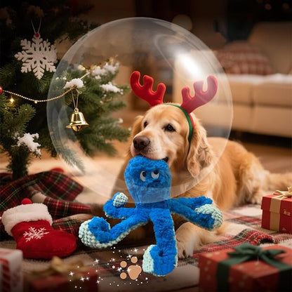TRAVEYO Blue Octopus Dog Toys with Squeaker, Interactive Pet Toys for Dogs and Cats, Dog Treat Toys with Soft Rope Tentacles with Treat Hiding Pockets, 14.17 Inches
