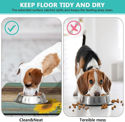 Dog Food Mats for Floors Absorbent, Cat Food Mat - Pet Cat Feeding Mat Quick Dry, Dog Bowl Mats for Water, Pet Supplies Feeding Placemat 12" x 20" Sunflower