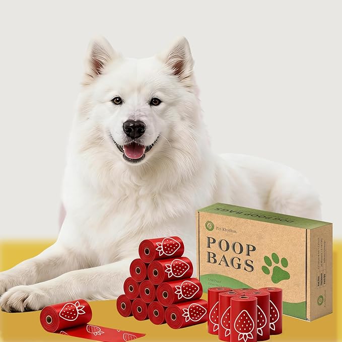 Strawberry Scented Dog Poop Bags - 120 counts red Pet Waste Bags with Dispensers, Extra Large 13x9 Inch Leak-Proof Fragrance Bags for Dogs Walking and Cat Litter