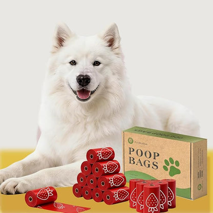 Strawberry Scented Dog Poop Bags - 360 counts red Pet Waste Bags with Dispensers, Extra Large 13x9 Inch Leak-Proof Fragrance Bags for Dogs Walking and Cat Litter