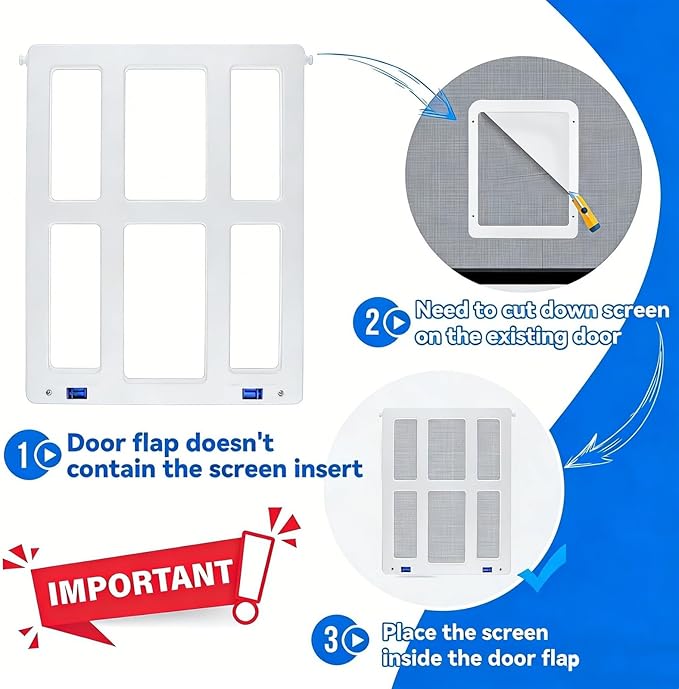 Namsan Magnetic Auto-Closing Cat & Small Dog Screen Door, 8.3 x 10.3 Inch Lockable Small Pet Passage Door for Sliding Doors/Windows, White - Easy Install Cat Screen Door