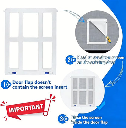 Namsan Magnetic Auto-Closing Cat & Small Dog Screen Door, 8.3 x 10.3 Inch Lockable Small Pet Passage Door for Sliding Doors/Windows, White - Easy Install Cat Screen Door