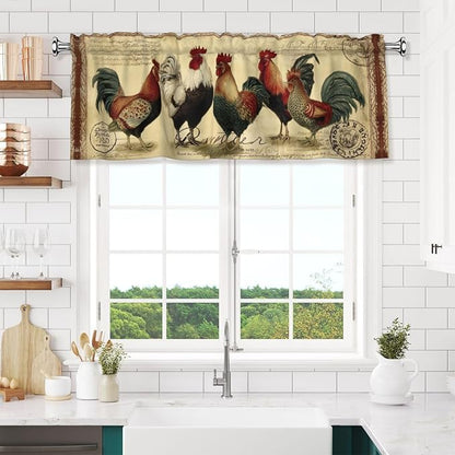 Worltoldb Vitange Chicken Curtain Valance Short Rod Pocket Window Treatment for Living Room Bedroom Kitchen Bathroom 1 Panel 54" W x 18" L