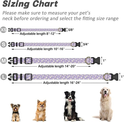 Reflective Dog Collar for Medium Dogs, Cute Flower Theme Adjustable Heavy-Duty Nylon Puppy Collar for Boy and Girl Female, Soft Pet Accessories with Quick Release Buckle, Purple White