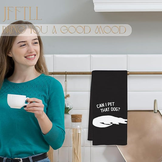 Funny Alligator Kitchen Towels, Alligator Gifts, Animal Lover Gifts Dish Tea Towels for Kitchen Decor, Can I Pet That Dog Decorative Hand Towel for Bathroom, 16x24 Inch