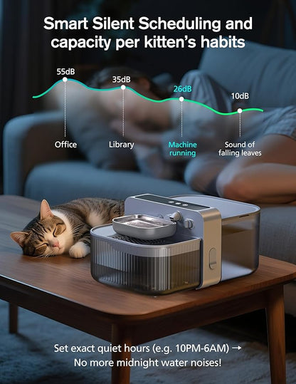 Chumajor 3.5L Wireless Cat Water Fountain with No Filters, 180-Day Battery & Precision Flow Control,Smart Pet Water Dispenser with Wastewater Separation & Custom Scheduling for Cats & Dogs, Grey