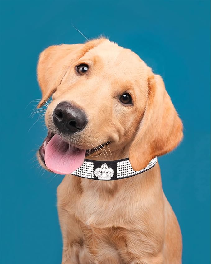 Bling Dog Collar for Small Medium Large Dogs, Crown Rhinestone Dog Collars for Girl and boy Dog, Diamond Puppy Collars, Adjustable Leather Suede SOFE Cat Collar (L(15"-18.1"/38CM-46CM), Black)