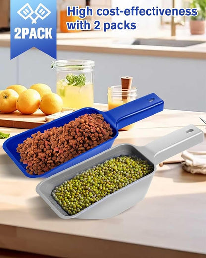 2 Cup Dog Food Scoop(2 Pack), Plastic Pet Food Scoop with Measuring Lines for Accurate Pet Food Portions,Dishwasher Safe (Blue and Grey)