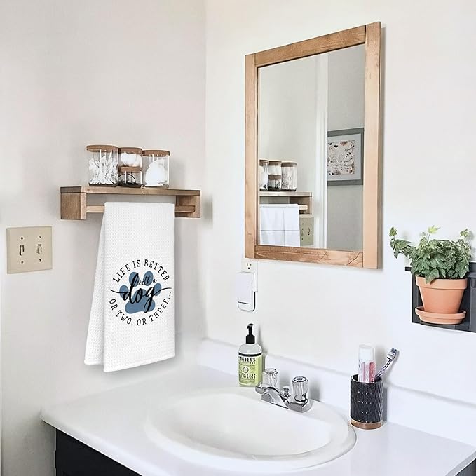 Dog Bathroom Towels, Dog Mom Dad Lovers Owner Gifts for Women Men Dish Waffle Weave Kitchen Towels, Gifts for Pet Lovers Decorative Hand Towels for Kitchen Bathroom Decor, 16x24 Inch