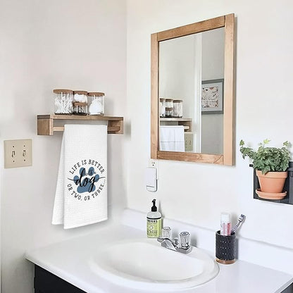 Dog Bathroom Towels, Dog Mom Dad Lovers Owner Gifts for Women Men Dish Waffle Weave Kitchen Towels, Gifts for Pet Lovers Decorative Hand Towels for Kitchen Bathroom Decor, 16x24 Inch