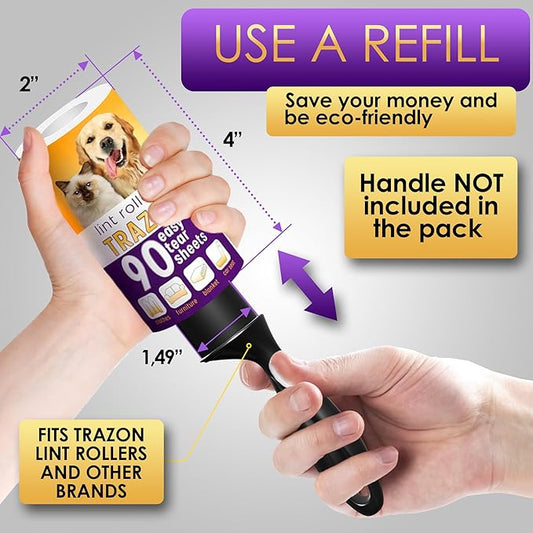 Lint Roller Refills 10 Pack of 900 Sheets / 10 Refills Rollers Only, Extra Sticky Roller for Pet Hair, Lint Remover Dog Hair Cat, Fuzz, Animal Fur, Stick Lint Removal Roller Clothes