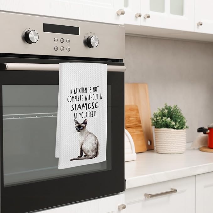 Funny Siamese Cat Gifts Kitchen Towels, Cat Lover Gifts for Women, Funny Hand Towels for Bathroom Decor,A Kitchen Is Not Complete without A Siamese Dishcloths Dish Towel forKitchen 16x24 Inches