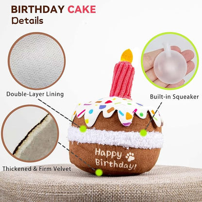 Dog Birthday Toy, Birthday Cake Toys for Puppy Gifts, Squeaky Plush Dog Toys