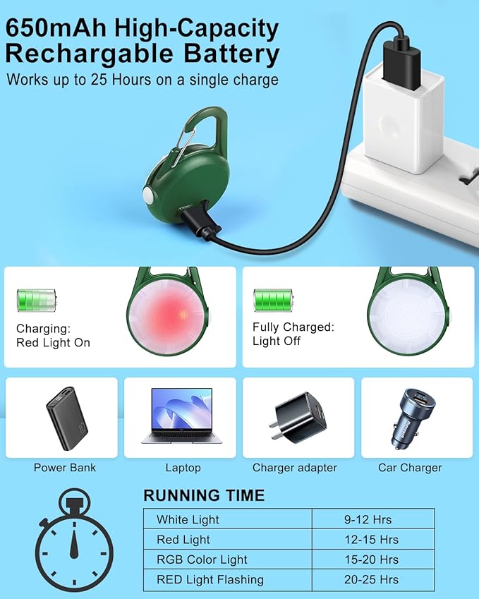 2 Pack Dog Collar Light, 4 Modes Clip On Dog Lights for Night Walking, Glow in The Dark LED Pet Collar Charm, Rechargeable Pet Camping Essentials for Nighttime Running, Cycling, Hiking(Army Green)
