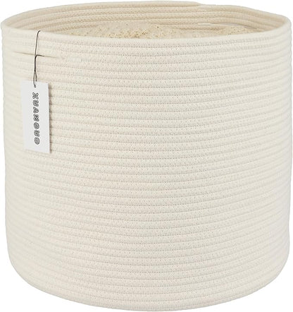 Cotton Rope Basket For Girls Boys Kids 16”X14” Baby Laundry Baskets Nursery Bin Round Woven Basket Organizer For Storage Toys Blankets Shoes Clothes white