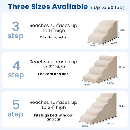5 Step Dog Stairs for High Bed – Pet Steps for Small Dogs, Non-Slip Dog Ramp with Washable Cover, Pet Ladder for High Beds,Beige