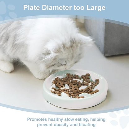 Slow Feeder Bowl for Cats and Small Dogs,Cilkus Fish Pool Design, Fun Interactive Bloat Stop Puzzle Feeder Bowl Healthy Eating Diet Made of Melamine Food Grade Material Dishwasher Safe (White)