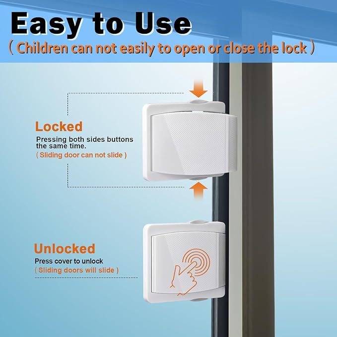 Sliding Door Lock, 2 Pack Child Safety Sliding Glass Door Lock for Sliding Glass Doors, Sliding Windows, Sliding Closet, etc. Easy to Installation Provides More Security for Your Baby and Pets