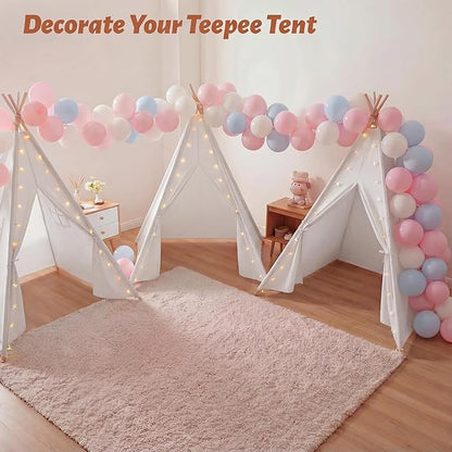 Wilwolfer 4 Pack Teepee Tent for Kids Slumber Party with Lights, Indoor Sleepover Play Tents for Girls, Foldable Toddler Playhouse for Sleepover Parties, White