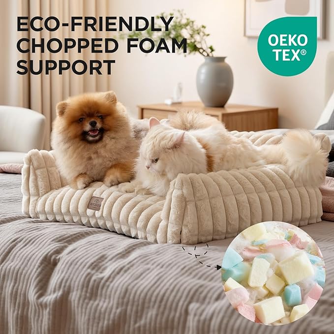 Joydeco Cat Couch for Pets, 30 inch Plush Pet Sofa, Cat Bed for Indoor Cats with Removable Washable Cover, Supportive Pet Sofa, Cream