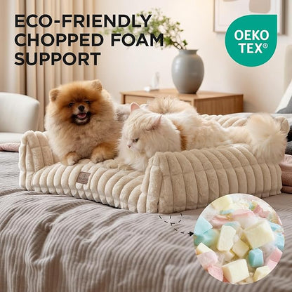 Joydeco Cat Couch for Pets, 30 inch Plush Pet Sofa, Cat Bed for Indoor Cats with Removable Washable Cover, Supportive Pet Sofa, Cream
