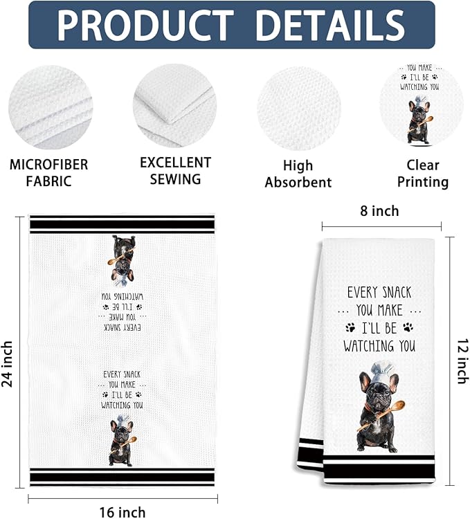 Funny Chef French Bulldog Kitchen Towels, French Bulldog Gifts for Women Dish Tea Towels, Frenchie Mom Gifts Decorative Hand Towels for Kitchen for Home Kitchen Shelf Counter,16x24 Set of 2