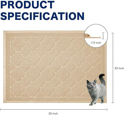 WePet Cat Litter Box Mat, Kitty Premium PVC Pad, Durable Trapping Rug, Phthalate Free, Urine-Resistant, Scatter Control, L 35 x 23 Inch, Beige