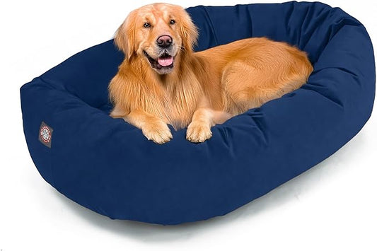 Majestic Pet 40 Inch Suede Calming Dog Bed Washable – Cozy Soft Round Dog Bed with Spine Support for Dogs to Rest Their Head - Fluffy Donut Dog Bed 40x29x9 (Inch) - Round Pet Bed Large – Navy (2025)