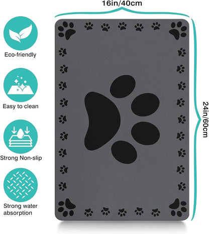 Dog Food Mats for Floor, Absorbent Pet Food Mat - Cat Feeding Mat Quick Dry Dog Bowl Mats for Water Pet Supplies Feeding Placemat 16" x 24" Grey