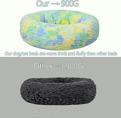 Calming Dog Bed for Small Dogs Cats, Kitty Puppy 23'' Round Anti-Anxiety Warm Fluffy Plush Faux Fur Bed, Soft Anti-Slip Donut Washable Small Pet Bed, Cozy Cat Puppy Bed, Fits up to 30 lbs Pets