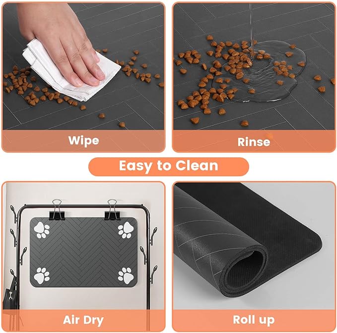 Pet Feeding Mat-Absorbent Pet Placemat for Food and Water Bowl, with Waterproof Rubber Backing, Quick Dry Water Dispenser Mat for Dog and Cat (27"x17", Blue)