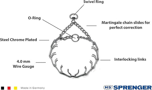 Herm Sprenger Prong Dog Training Collar Ultra-Plus Chrome Plated Steel Pet Pinch Collar No-Pull Collar for Dogs Anti Pull Training Collar Made in Germany 4mm x 25in Large