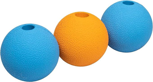 Amazon Basics Interactive Bouncy Supreme Durable Natural Rubber Dog Toy Balls, Easy to Clean, 2.5 inch, Blue, Orange, Pack of 3