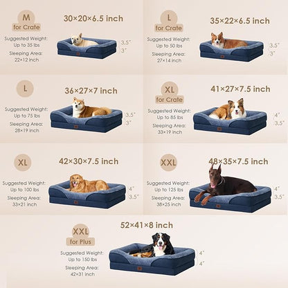 EHEYCIGA Orthopedic Dog Bed for Large Sized Dog, 41x27x7.5 Inch Large Memory Foam Dog Couch Bed with Sides, Waterproof Liner & Washable Removable Cover, Bolster Pet Sofa, Navy
