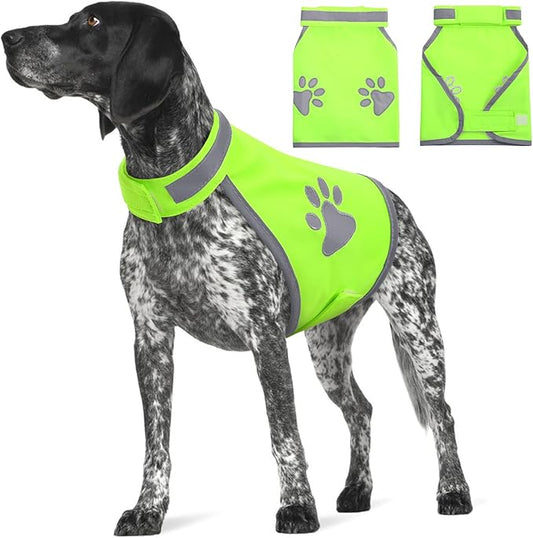SUNFURA Dog Reflective Safety Vest, High Visibility Adjustable Dog Hunting Harness Vest for Outdoor Activity & Night Walking, Breathable Pet Jacket for Small Medium Large Dogs (Green, XXL)