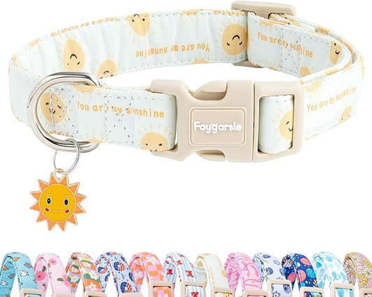 Faygarsle Sunshine Pattern Dog Collar, Adjustable Cotton Fabric, Cute Design for Small Medium Large Dogs M