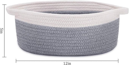 ABenkle Small Basket with Handles, Boho Decorative Rope Woven Dog Cat Toy Storage Bin Shelf Storage Organizer, Easter Christmas Gift Basket, 12"x8"x5", Grey