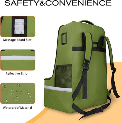 LARIPOP Car Seat Travel Bag for Airplane Gate Check Approved, Padded Backpack with Adjustable Straps, Reflective Strips & Protective Feet for Infant Convertible Booster Seats, Green