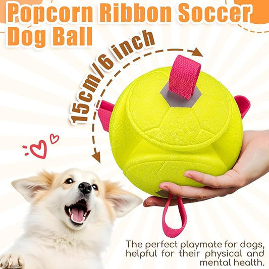 6 Inch Dog Ball Toys Interactive Soccer Ball with Straps for Tug of War Water Pet Toys Gifts for Puppy Birthday Indoor Outdoor for Fetch for Large Medium Dogs